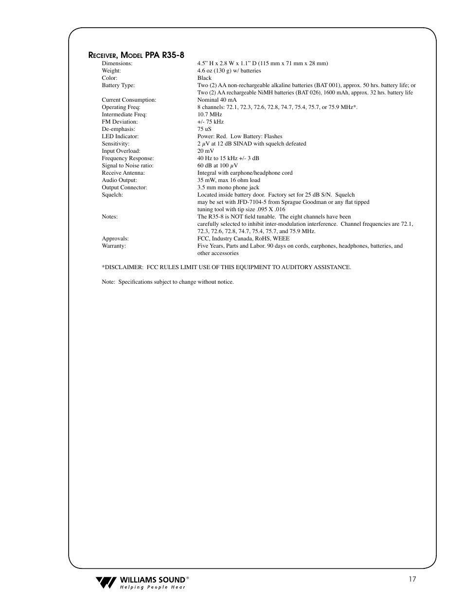 Ppa r35-8 | Williams Sound PPA T36 User Manual | Page 17 / 20