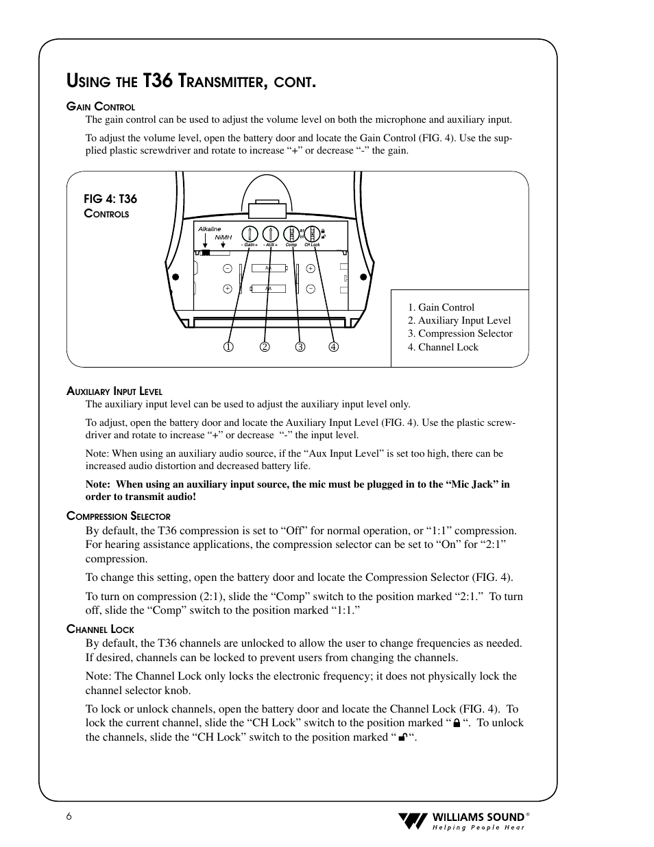 T36 t, Jk l m, Sing | Ransmitter, Cont | Williams Sound PPA T36 User Manual | Page 6 / 20