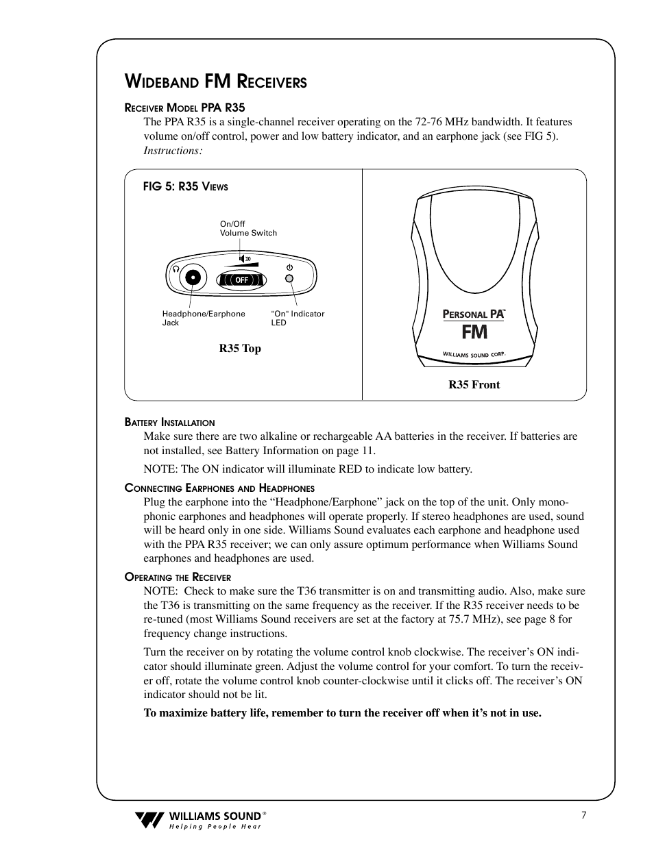 Fm r, Ideband, Eceivers | Williams Sound PPA T36 User Manual | Page 7 / 20