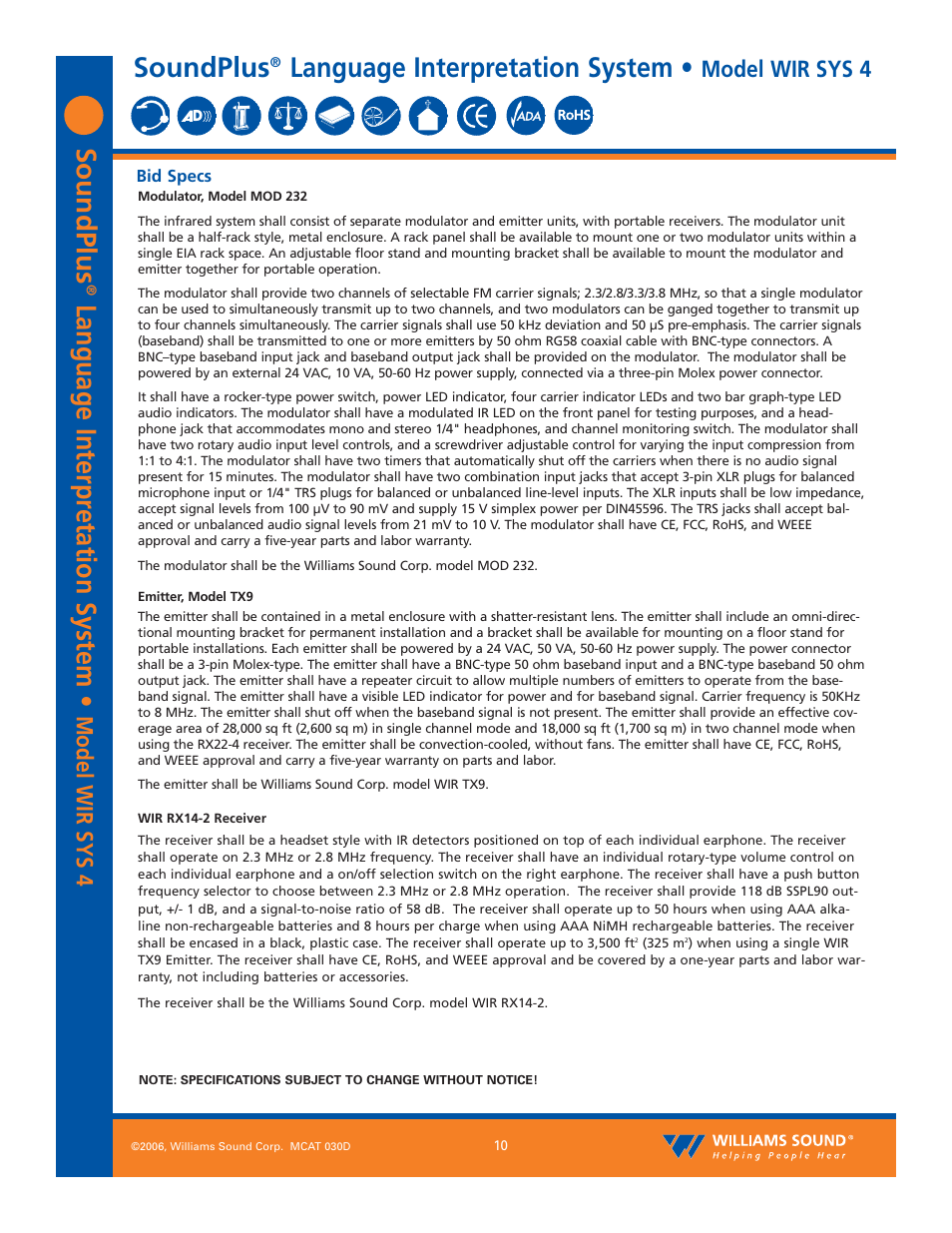 Soundplus, Language interpr etation system, Language interpretation system | Model wir sys 4 | Williams Sound Language Interpretation System WIR SYS 4 User Manual | Page 10 / 12