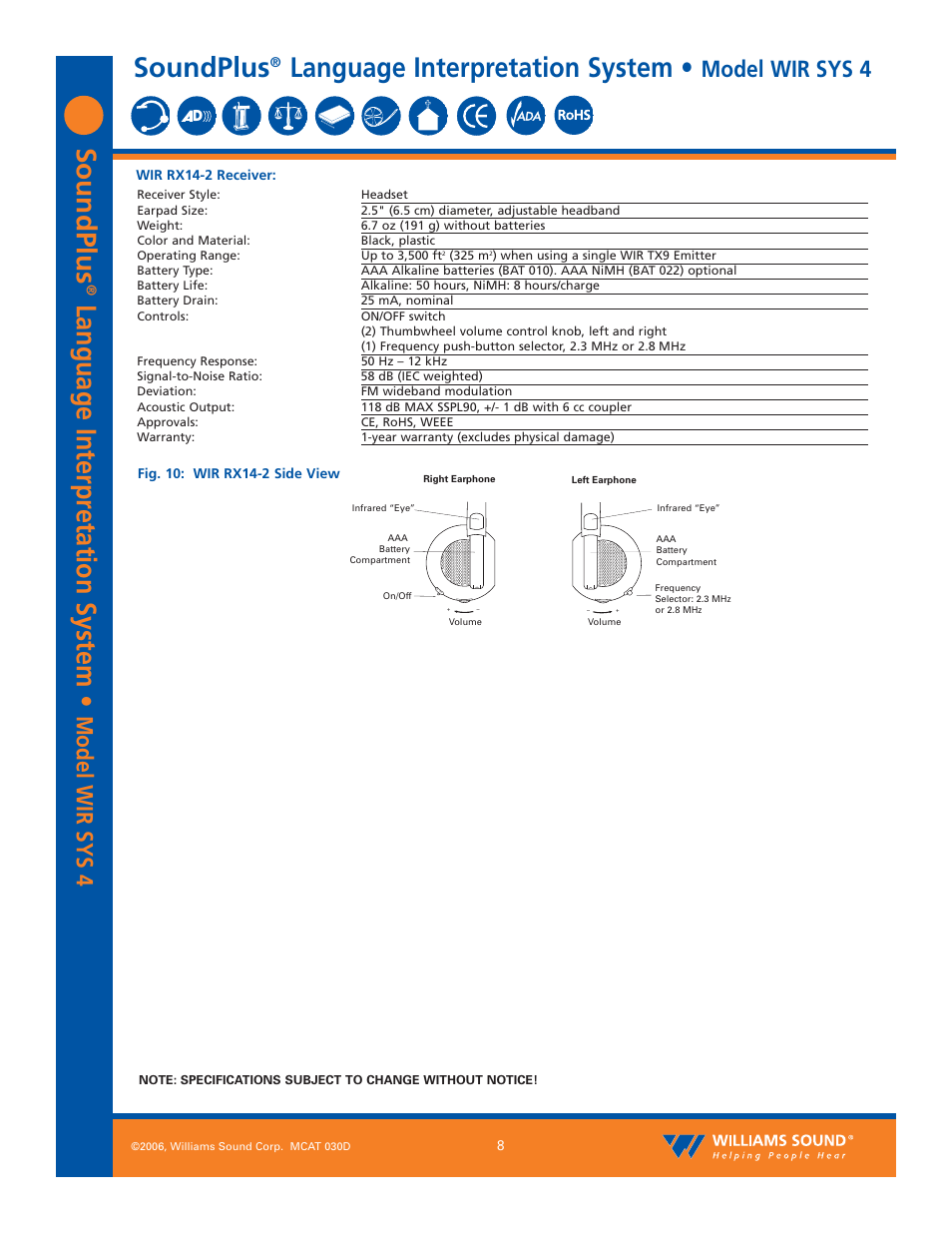 Soundplus, Language interpr etation system, Language interpretation system | Model wir sys 4 | Williams Sound Language Interpretation System WIR SYS 4 User Manual | Page 8 / 12