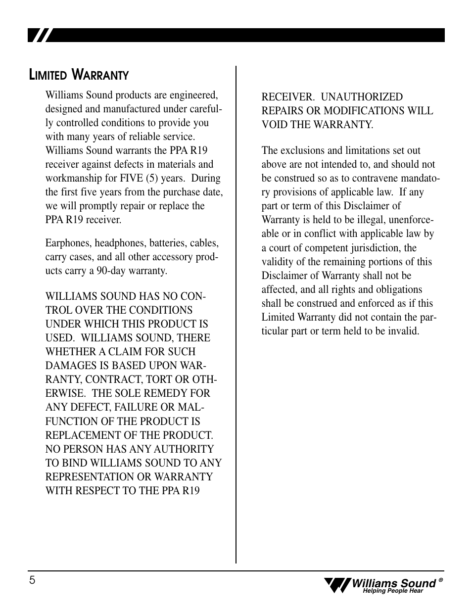 Williams Sound Personal PA Receiver PPA R19 User Manual | Page 5 / 6