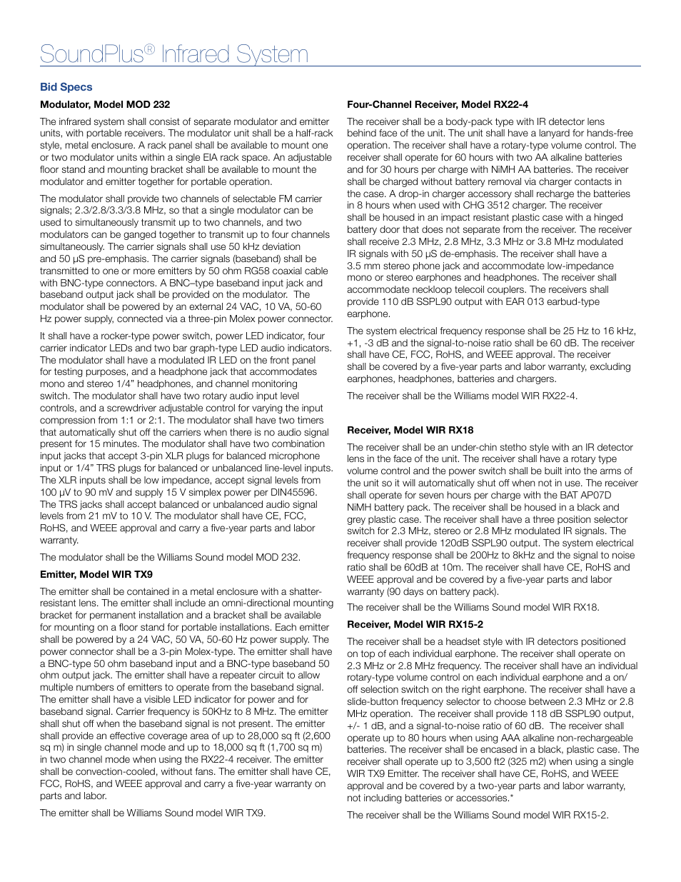 Soundplus, Infrared system | Williams Sound SoundPlus Infrared System WIR TX925 User Manual | Page 8 / 9