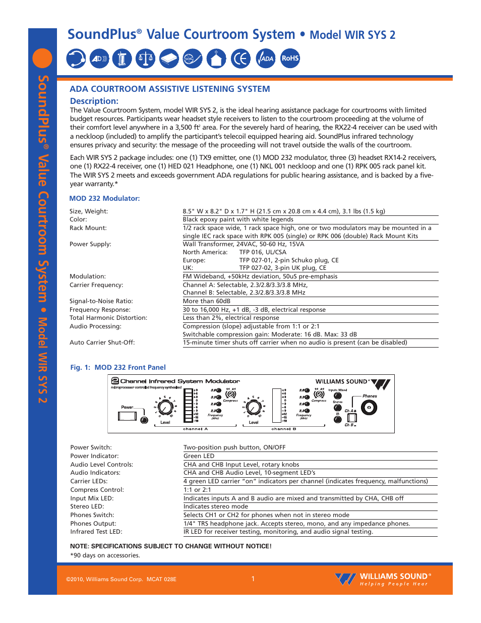 Williams Sound SoundPlus Value Courtroom System WIR SYS 2 User Manual | 12 pages