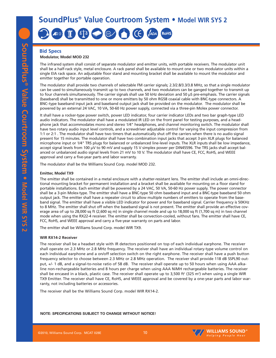 Soundplus, Value courtroom system | Williams Sound SoundPlus Value Courtroom System WIR SYS 2 User Manual | Page 10 / 12