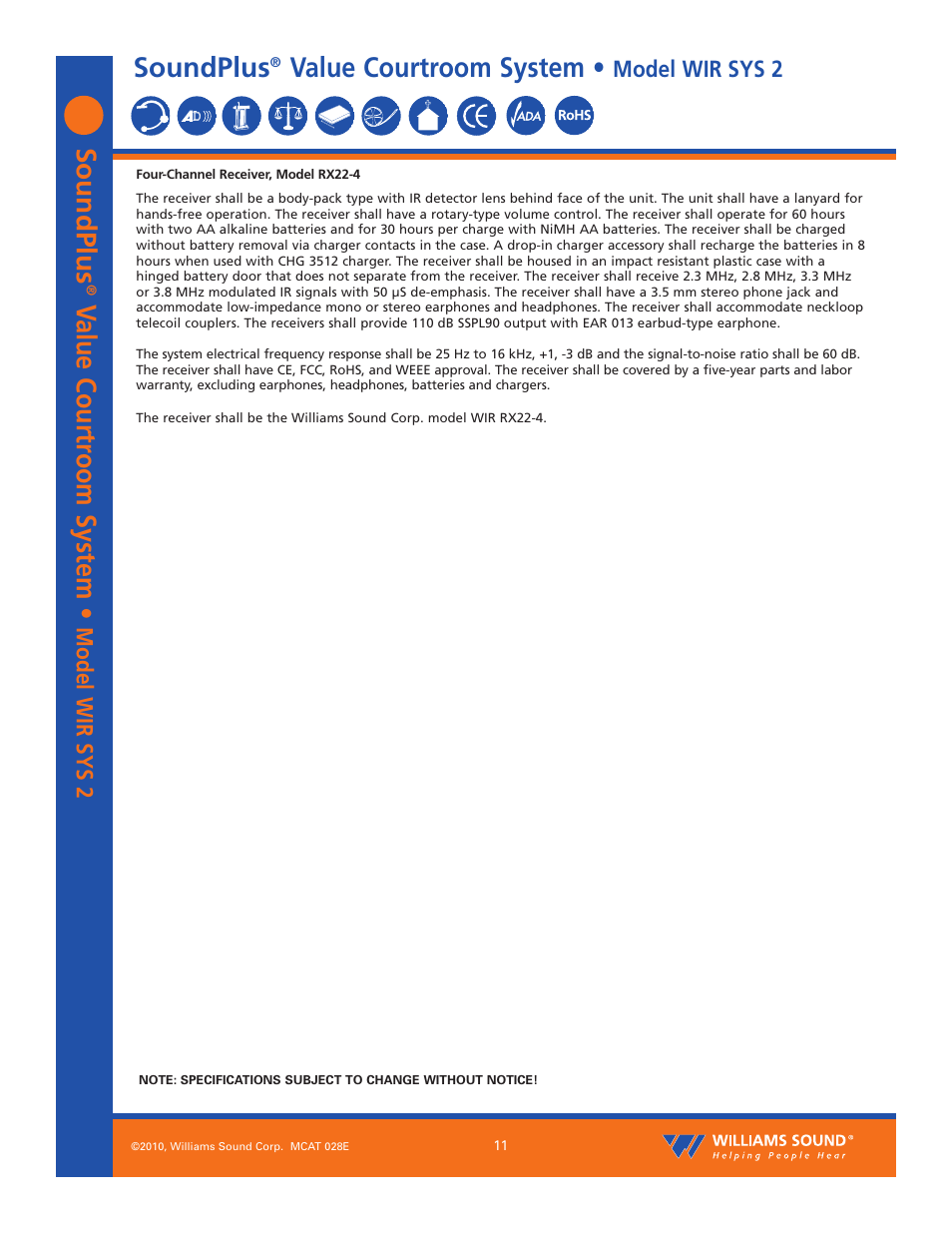 Soundplus, Value courtroom system | Williams Sound SoundPlus Value Courtroom System WIR SYS 2 User Manual | Page 11 / 12