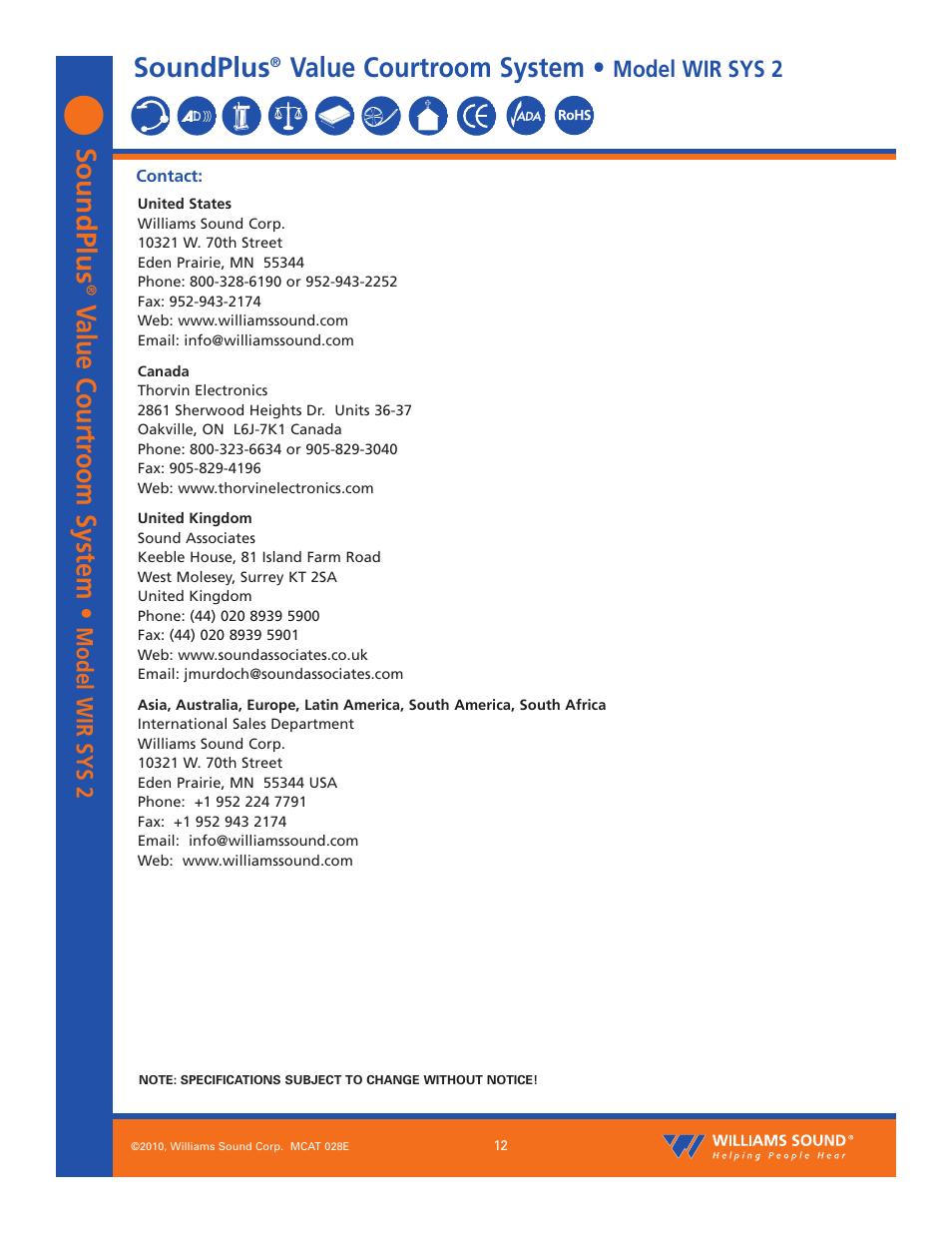 Soundplus, Value courtroom system | Williams Sound SoundPlus Value Courtroom System WIR SYS 2 User Manual | Page 12 / 12