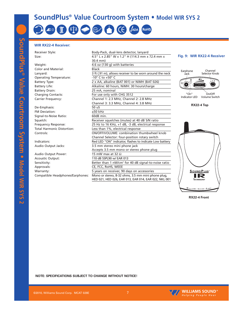 Soundplus, Value courtroom system, Model wir sys 2 | Williams Sound SoundPlus Value Courtroom System WIR SYS 2 User Manual | Page 7 / 12