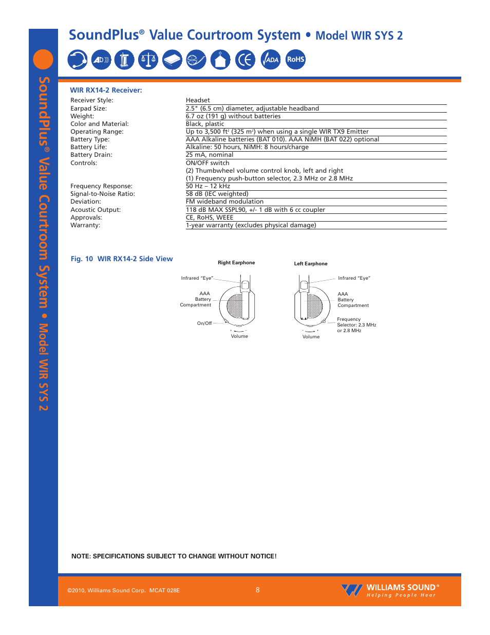 Soundplus, Value courtroom system, Model wir sys 2 | Williams Sound SoundPlus Value Courtroom System WIR SYS 2 User Manual | Page 8 / 12