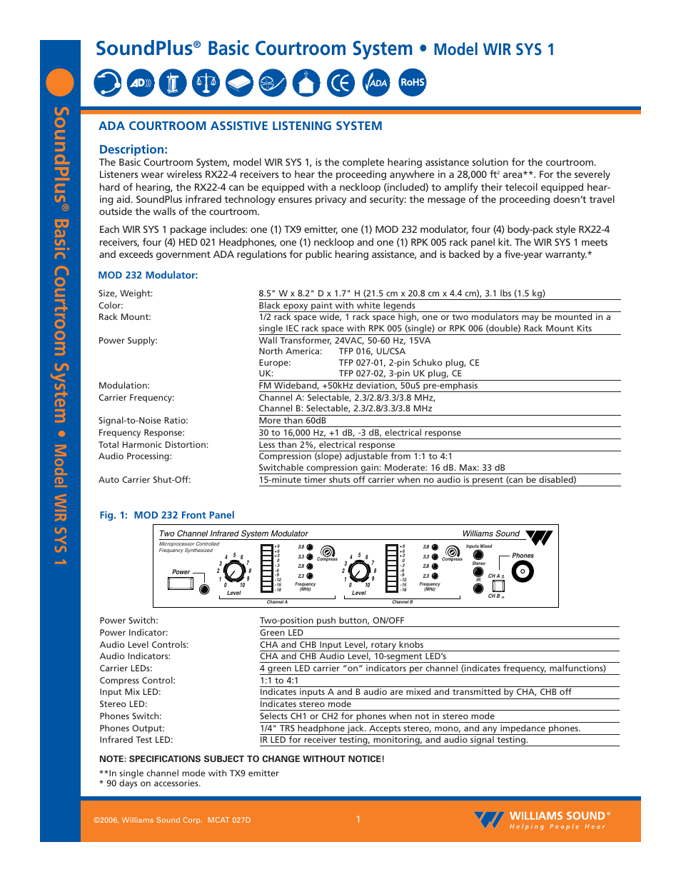 Williams Sound SoundPlus Basic Courtroom System WIR SYS 1 User Manual | 10 pages