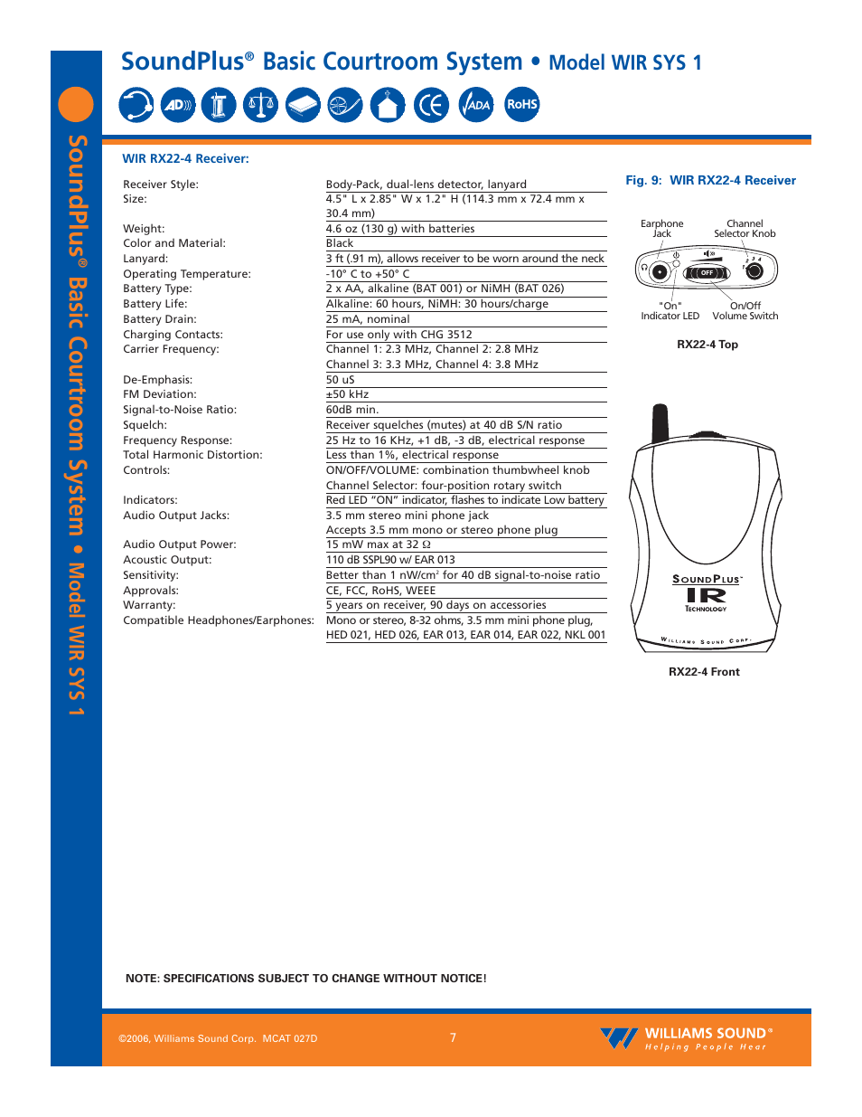 Soundplus, Basic courtr oom system, Basic courtroom system | Model wir sys 1 | Williams Sound SoundPlus Basic Courtroom System WIR SYS 1 User Manual | Page 7 / 10
