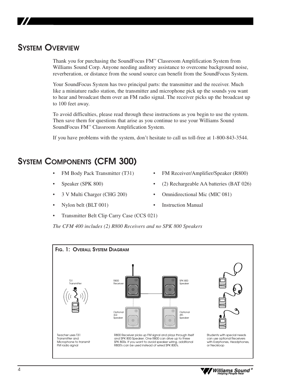 Cfm 300), Ystem, Verview | Omponents | Williams Sound CFM 400 User Manual | Page 3 / 19