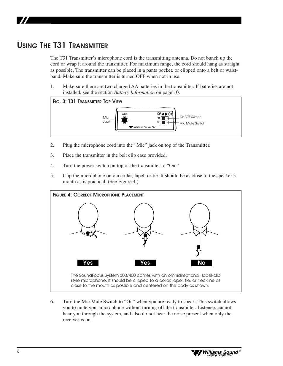 T31 t, Sing, Ransmitter | Williams Sound CFM 400 User Manual | Page 5 / 19