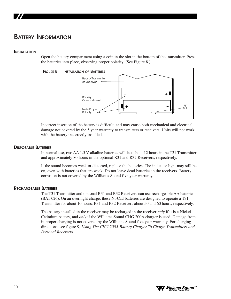 Attery, Nformation | Williams Sound CFM 400 User Manual | Page 9 / 19