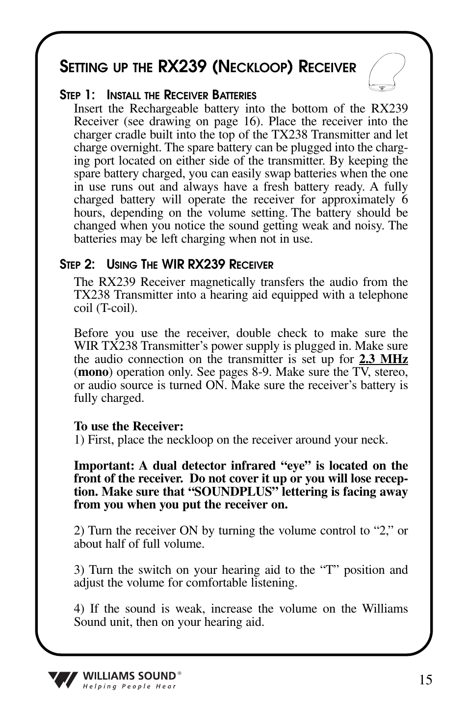Rx239 (n | Williams Sound WIR 239 User Manual | Page 15 / 24