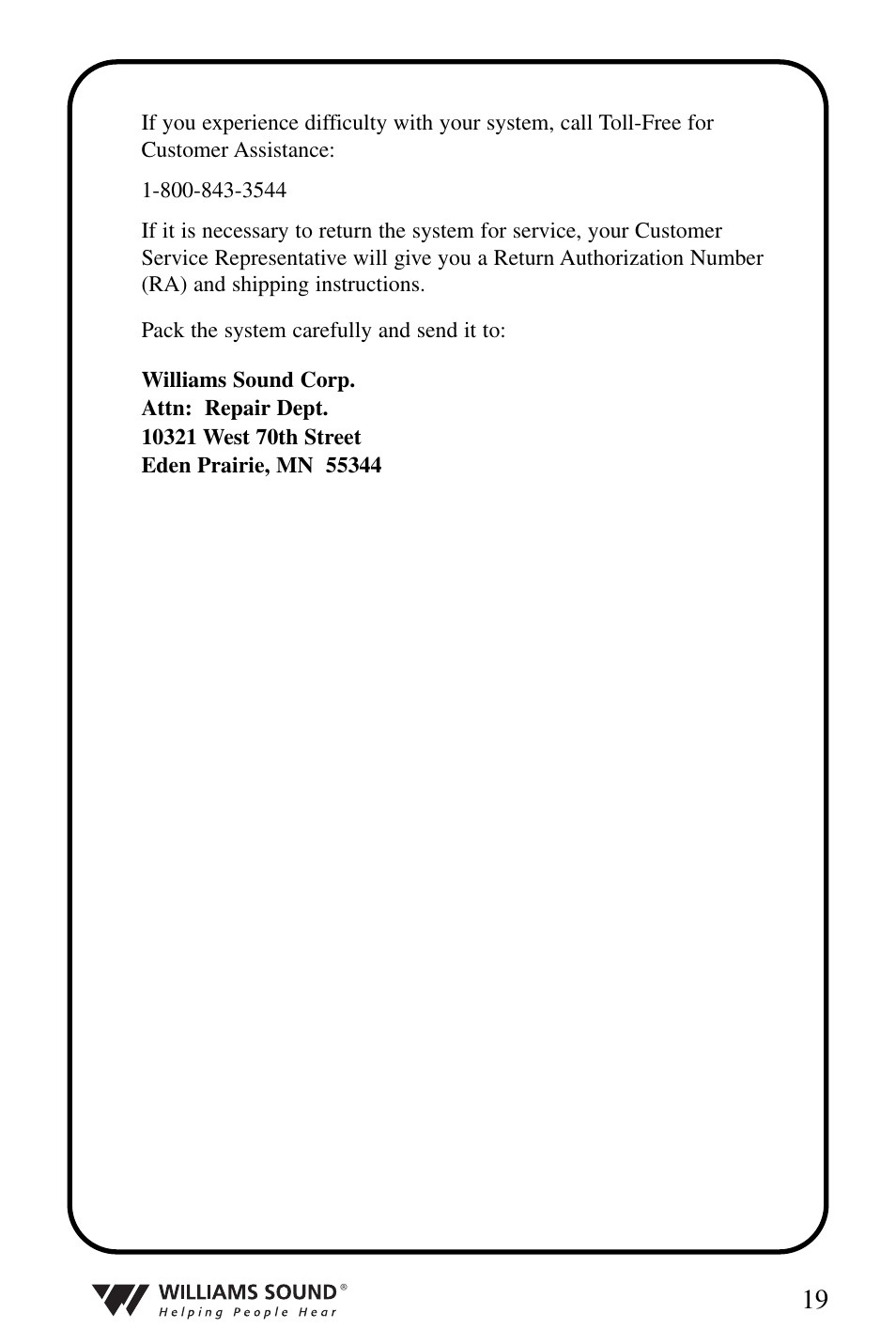 Williams Sound WIR 239 User Manual | Page 19 / 24