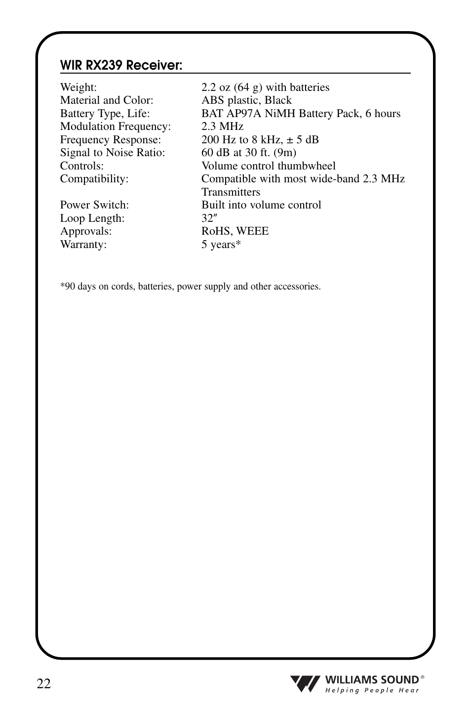 Williams Sound WIR 239 User Manual | Page 22 / 24