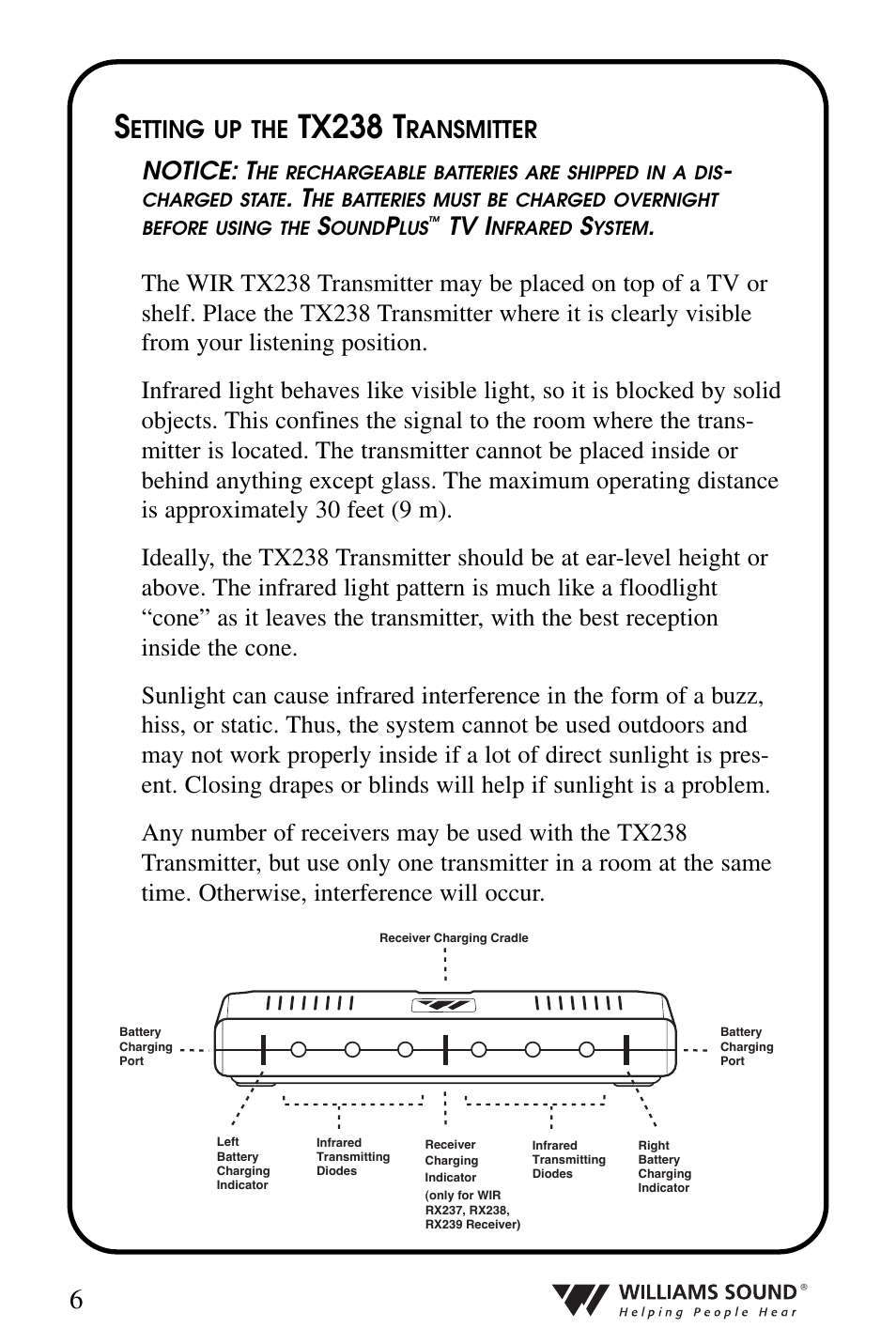 Tx238 t, Notice: t, Tv i | Etting up the, Ransmitter | Williams Sound WIR 239 User Manual | Page 6 / 24