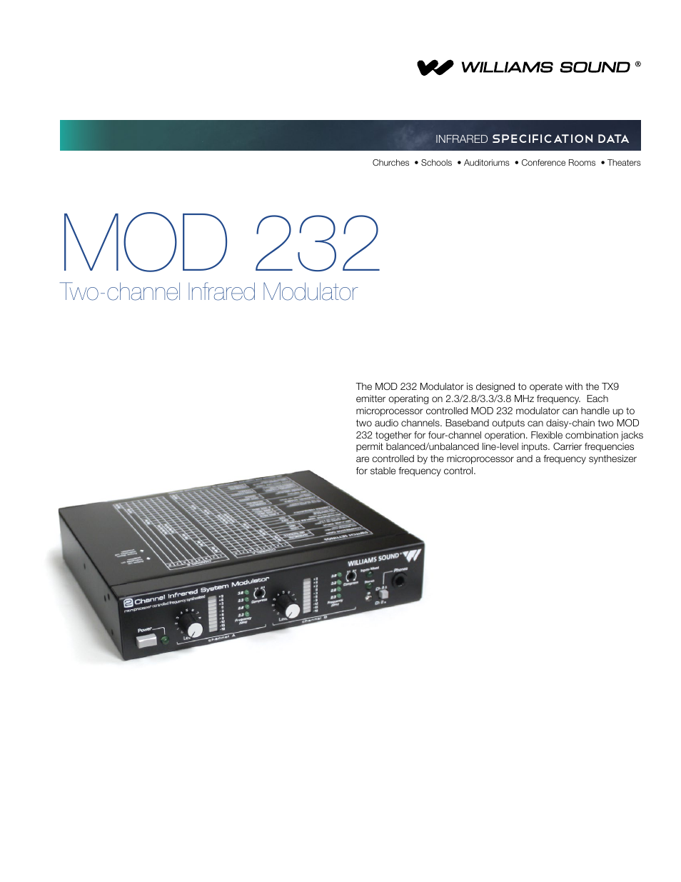 Williams Sound Two Channel Infrared Modulator MOD 232 User Manual | 3 pages