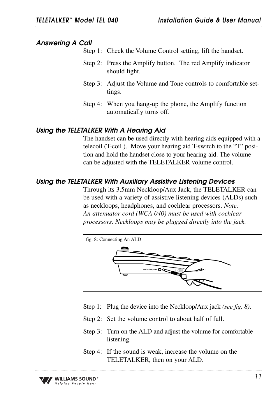 Williams Sound TEL 040 User Manual | Page 11 / 16