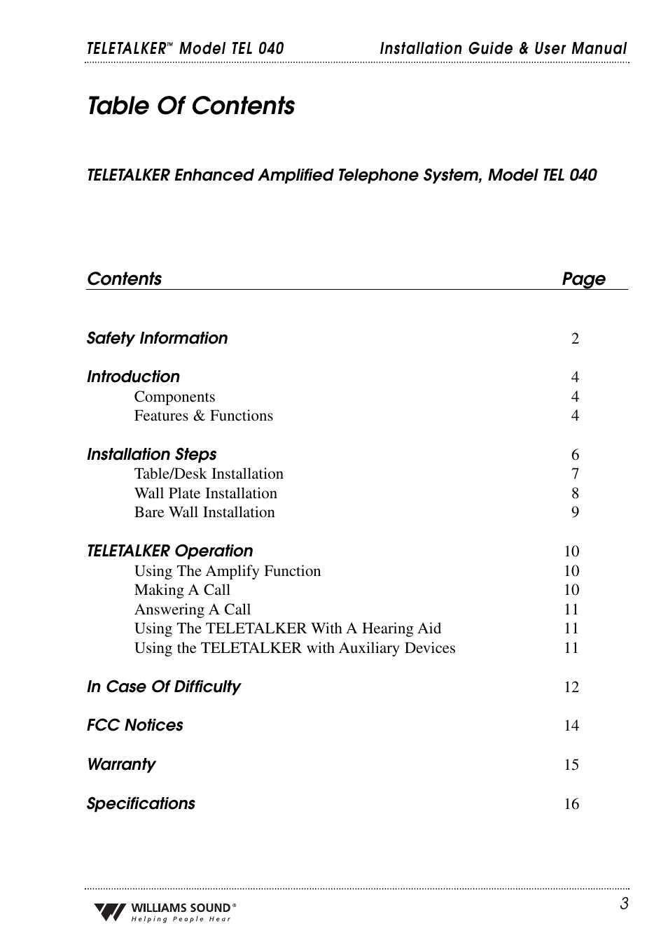 Williams Sound TEL 040 User Manual | Page 3 / 16