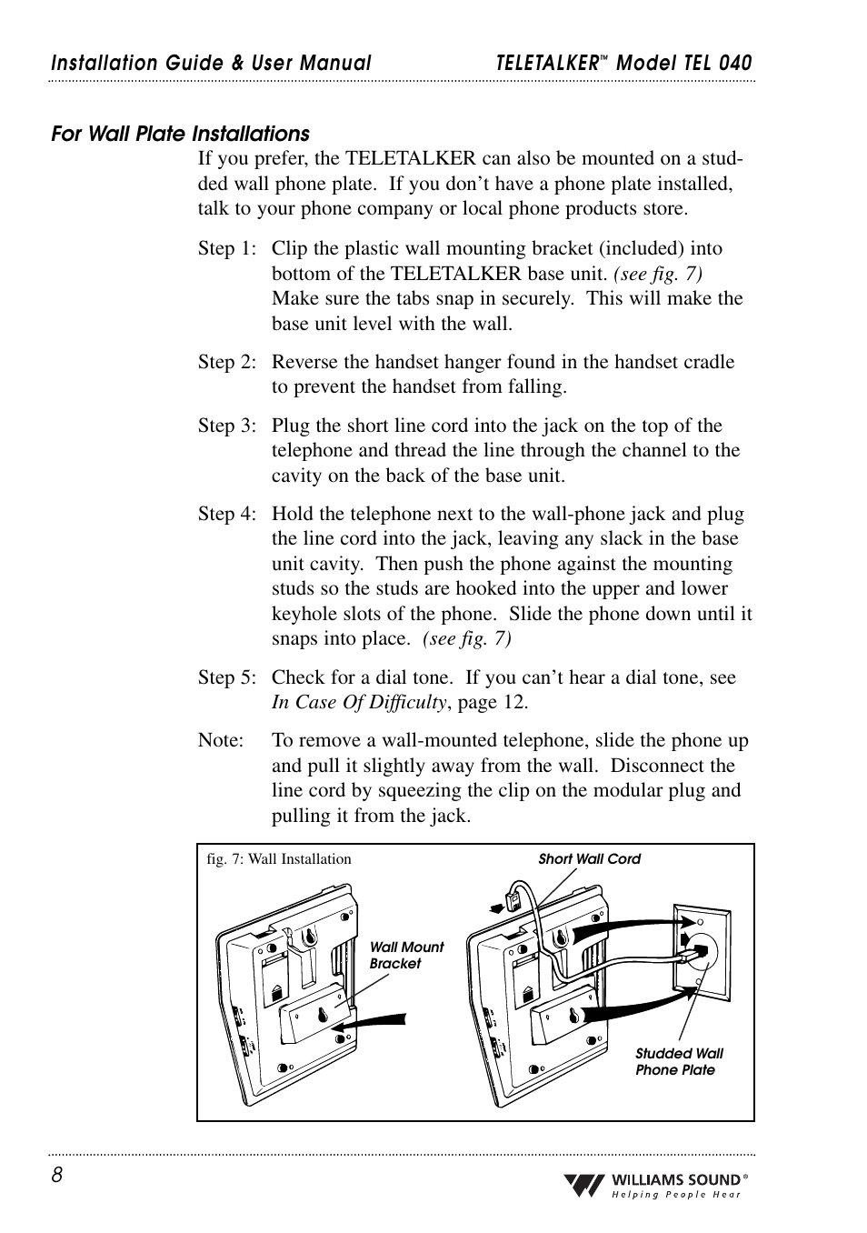 Williams Sound TEL 040 User Manual | Page 8 / 16
