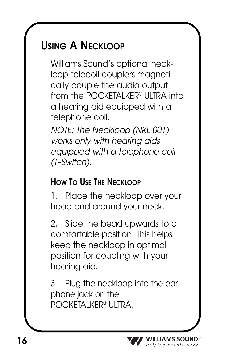 Williams Sound POCKETALKER PKT D1 User Manual | Page 16 / 80