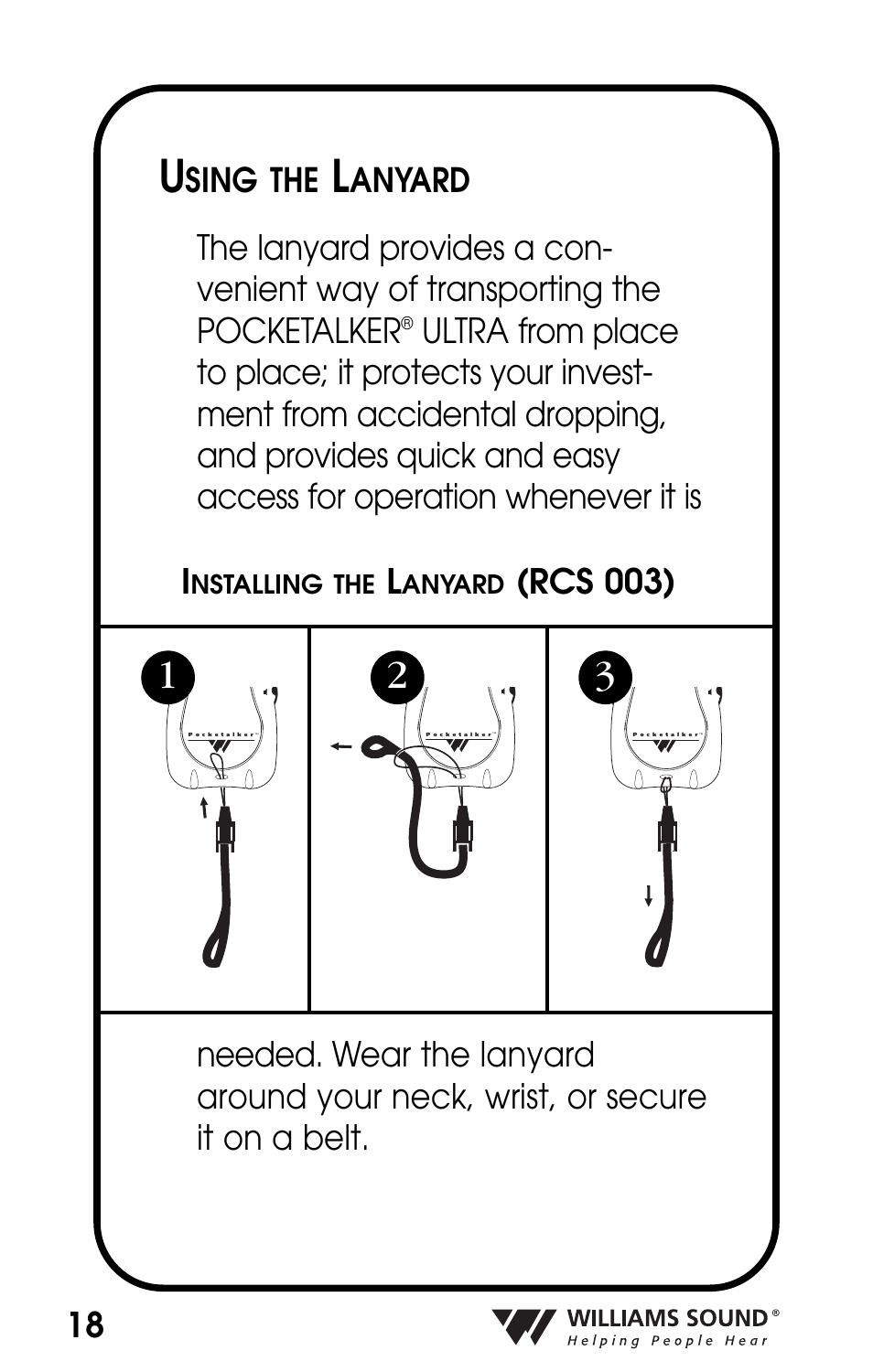 Rcs 003), Sing the, Anyard | Williams Sound POCKETALKER PKT D1 User Manual | Page 18 / 80