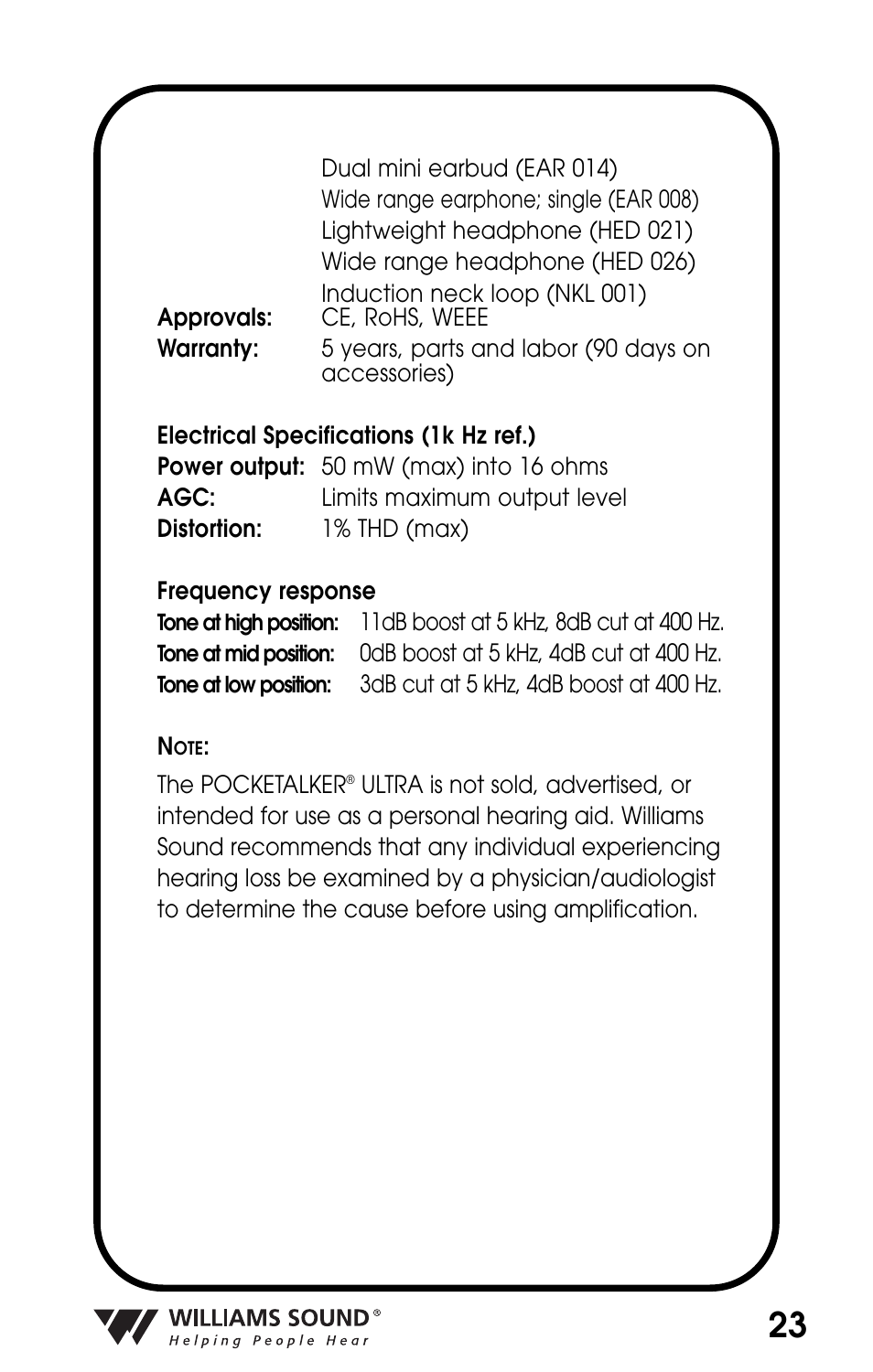 Williams Sound POCKETALKER PKT D1 User Manual | Page 23 / 80