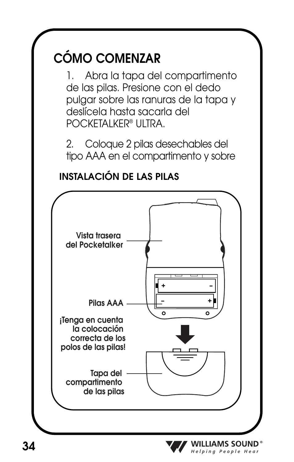 Cómo comenzar | Williams Sound POCKETALKER PKT D1 User Manual | Page 34 / 80