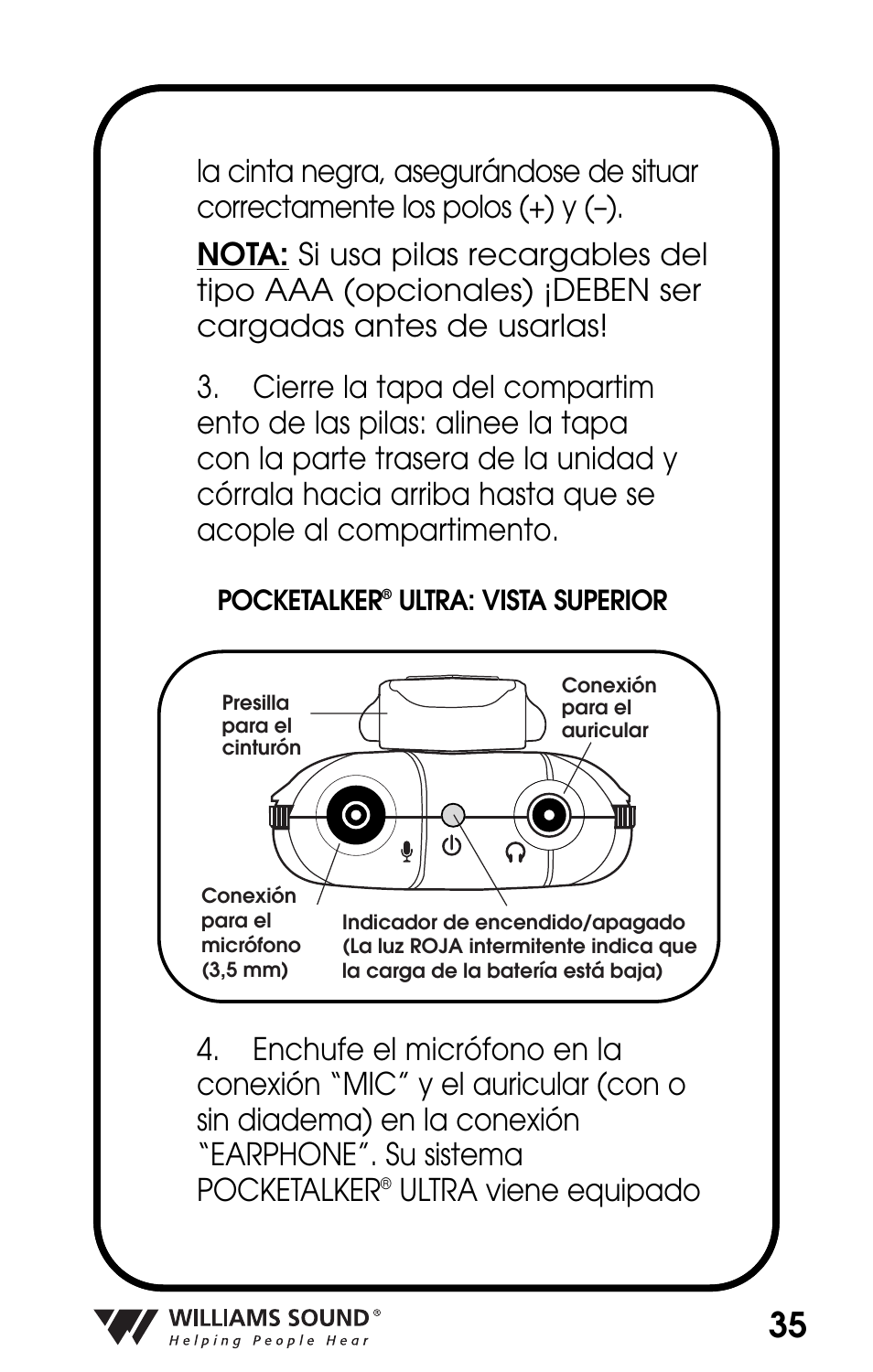 Ultra viene equipado | Williams Sound POCKETALKER PKT D1 User Manual | Page 35 / 80