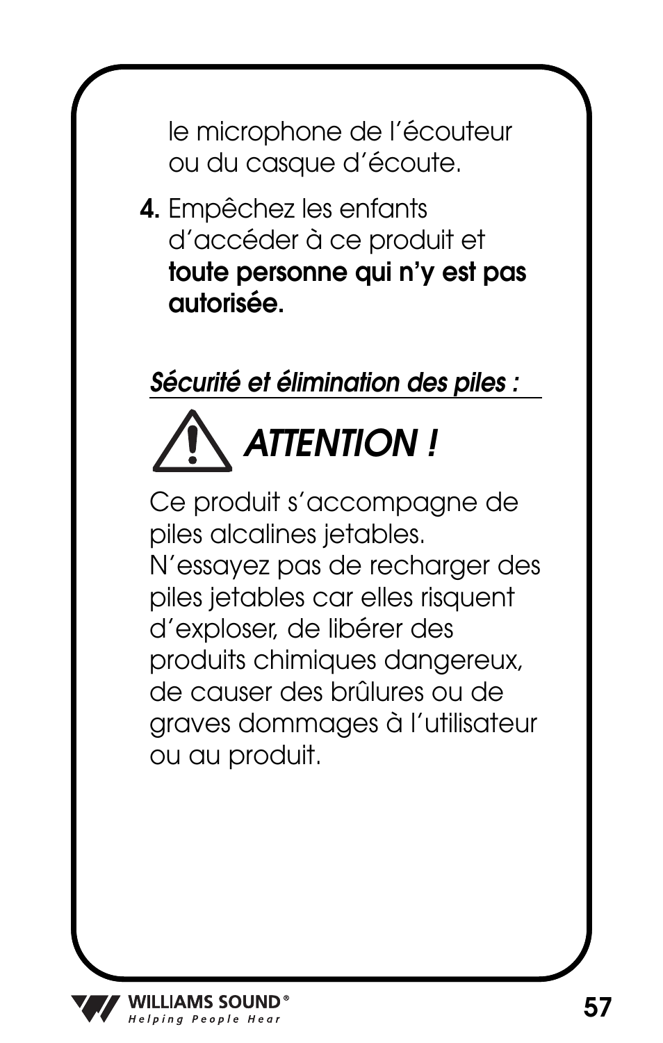 Attention | Williams Sound POCKETALKER PKT D1 User Manual | Page 57 / 80