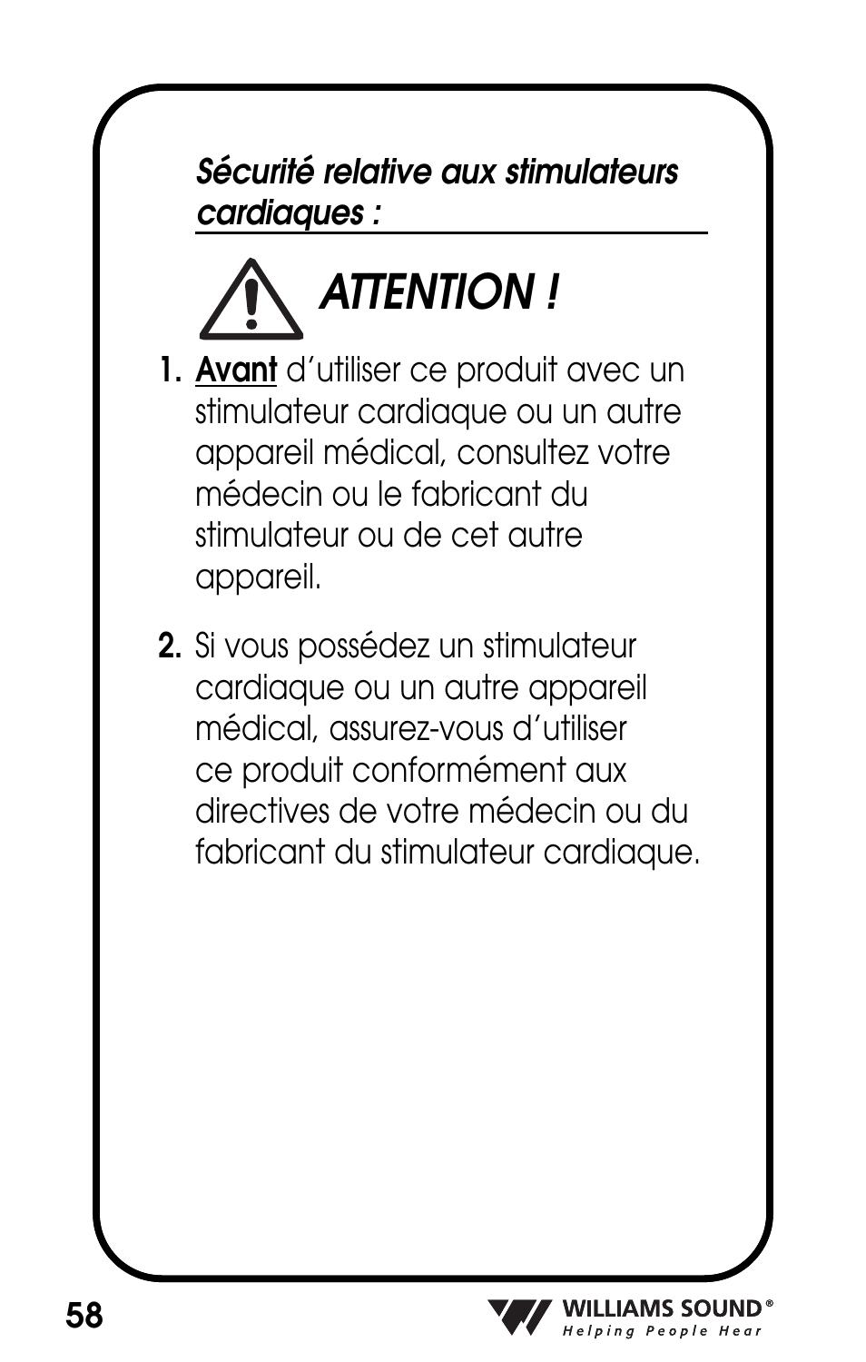 Attention | Williams Sound POCKETALKER PKT D1 User Manual | Page 58 / 80