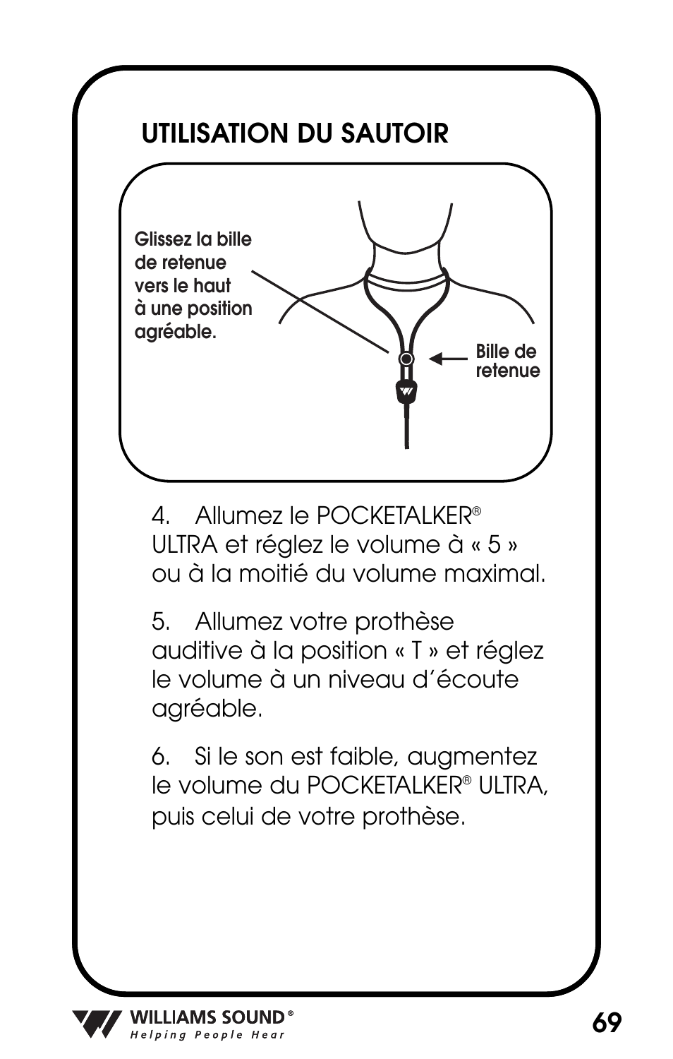 Utilisation du sautoir | Williams Sound POCKETALKER PKT D1 User Manual | Page 69 / 80