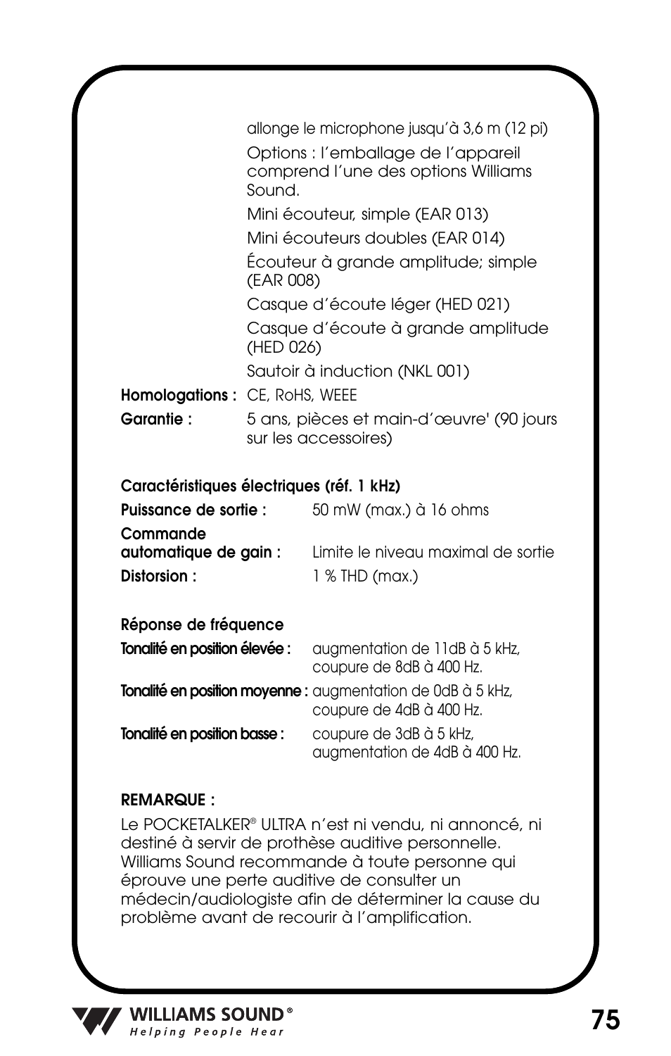 Williams Sound POCKETALKER PKT D1 User Manual | Page 75 / 80