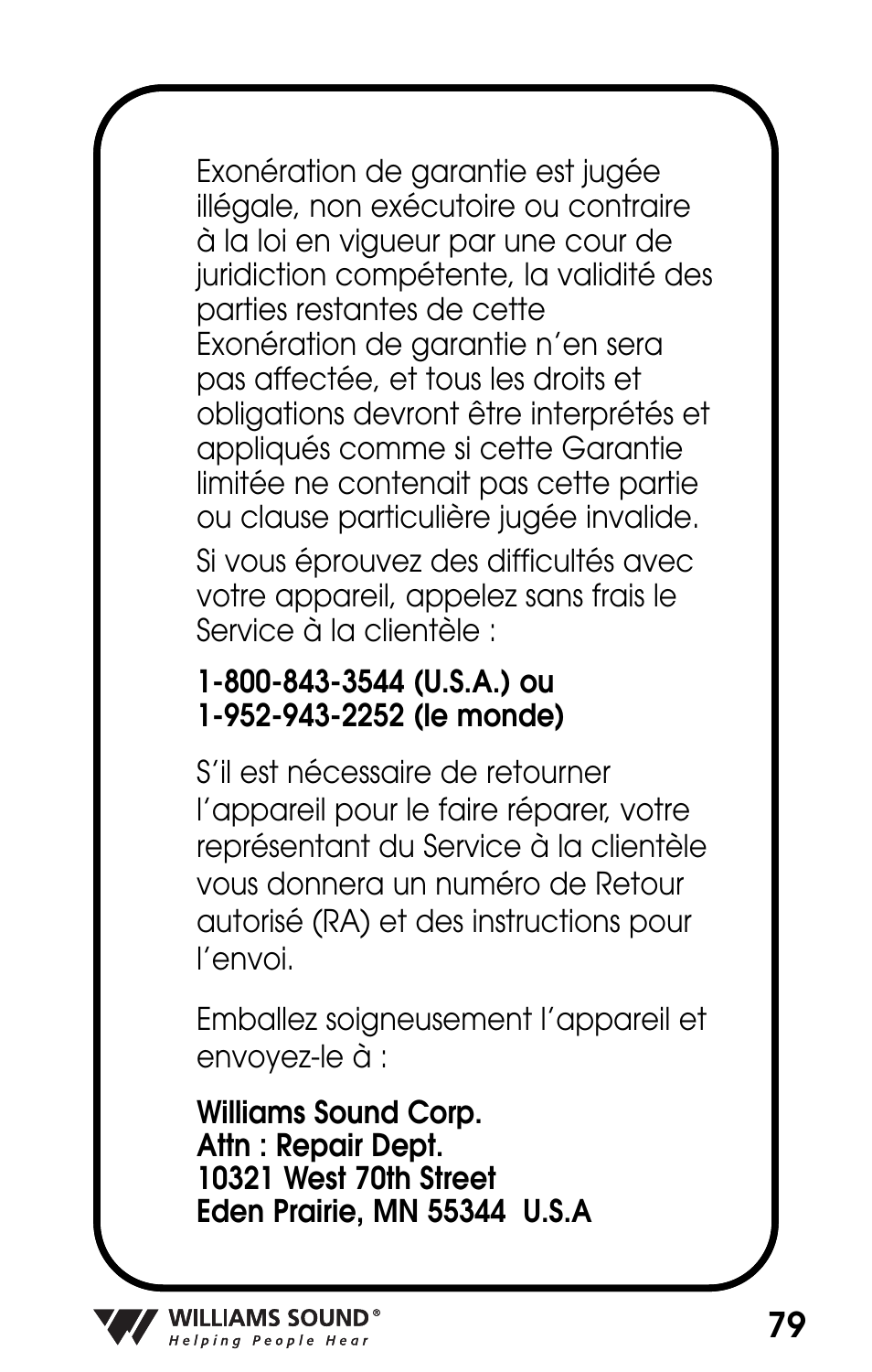 Williams Sound POCKETALKER PKT D1 User Manual | Page 79 / 80