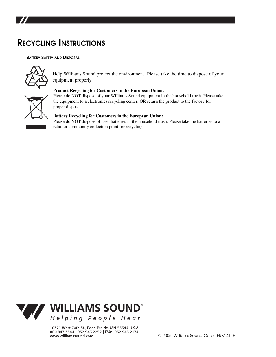 Ecycling, Nstructions | Williams Sound Multiple Charger CHG 1269A User Manual | Page 2 / 2