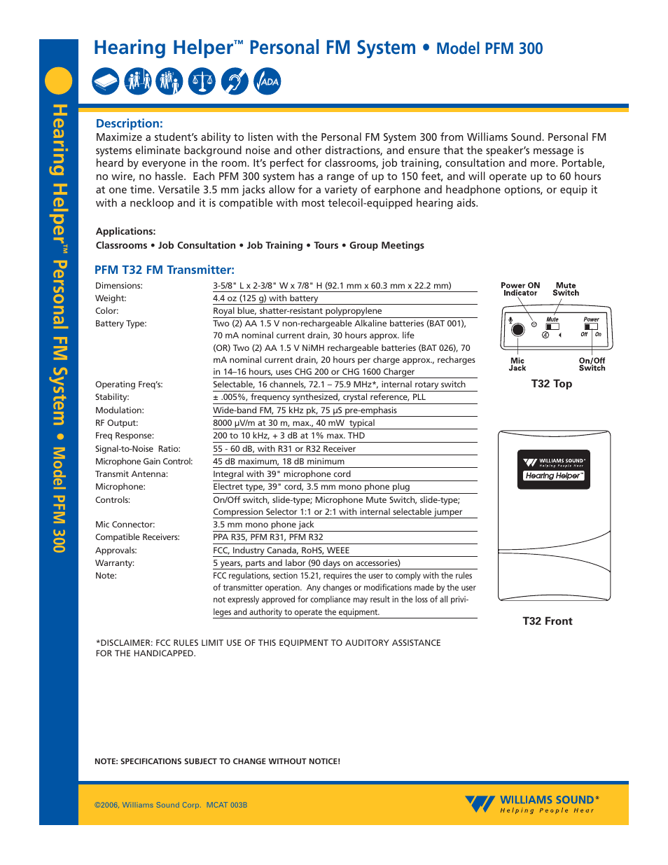 Williams Sound PFM 300 User Manual | 4 pages