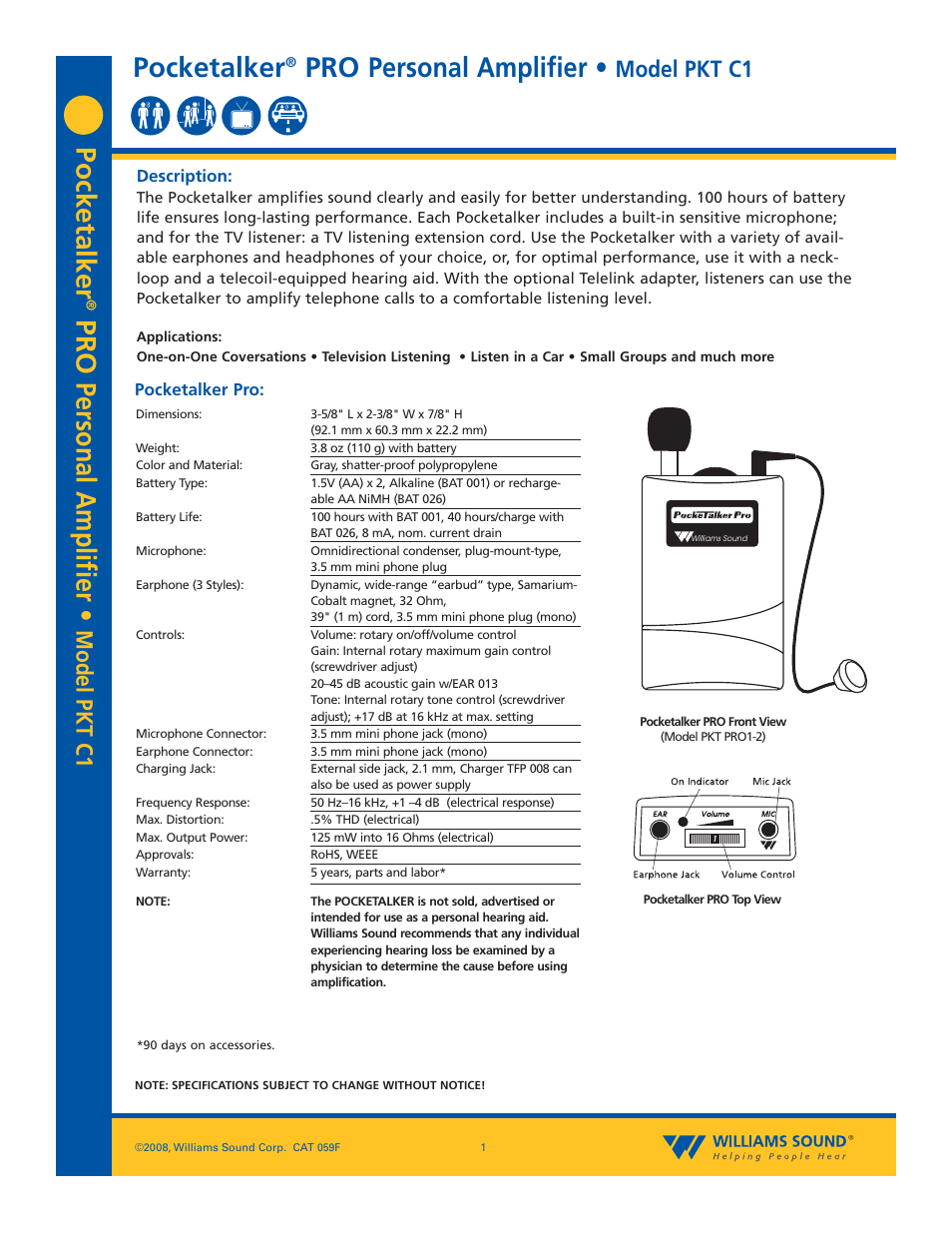 Williams Sound PKT C1 User Manual | 3 pages