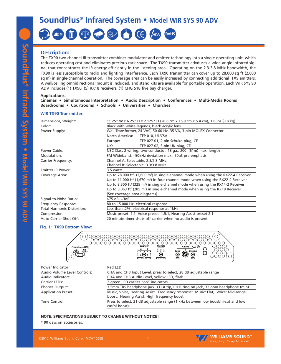 Williams Sound SoundPlus Infrared System WIR SYS 90 PRO User Manual | 10 pages