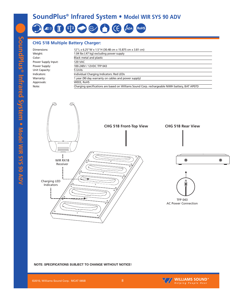 Soundplus, Infrared system, Model wir sys 90 adv | Williams Sound SoundPlus Infrared System WIR SYS 90 PRO User Manual | Page 8 / 10