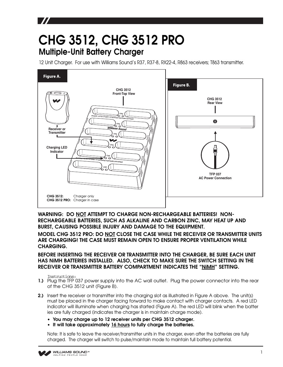 Williams Sound CHG 3512 User Manual | 4 pages