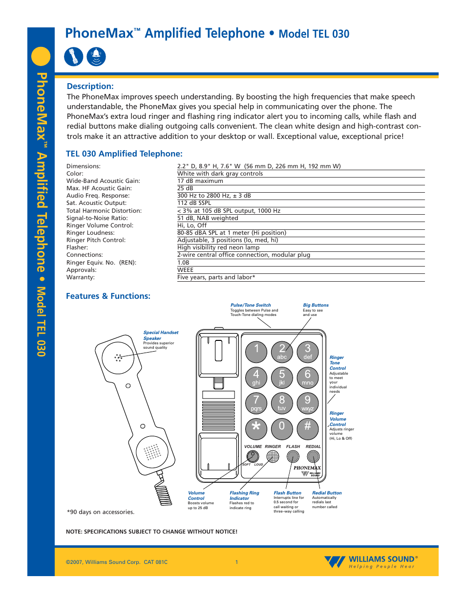 Williams Sound PhoneMax TEL 030 User Manual | 2 pages