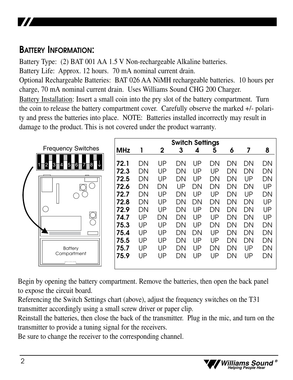 Williams Sound Transmitter PFM T31 User Manual | Page 2 / 4