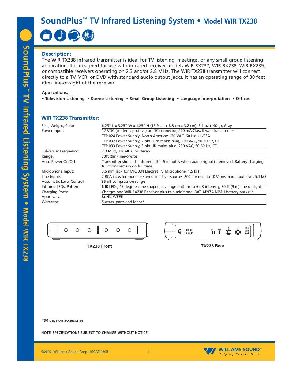 Williams Sound WIR TX238 User Manual | 3 pages