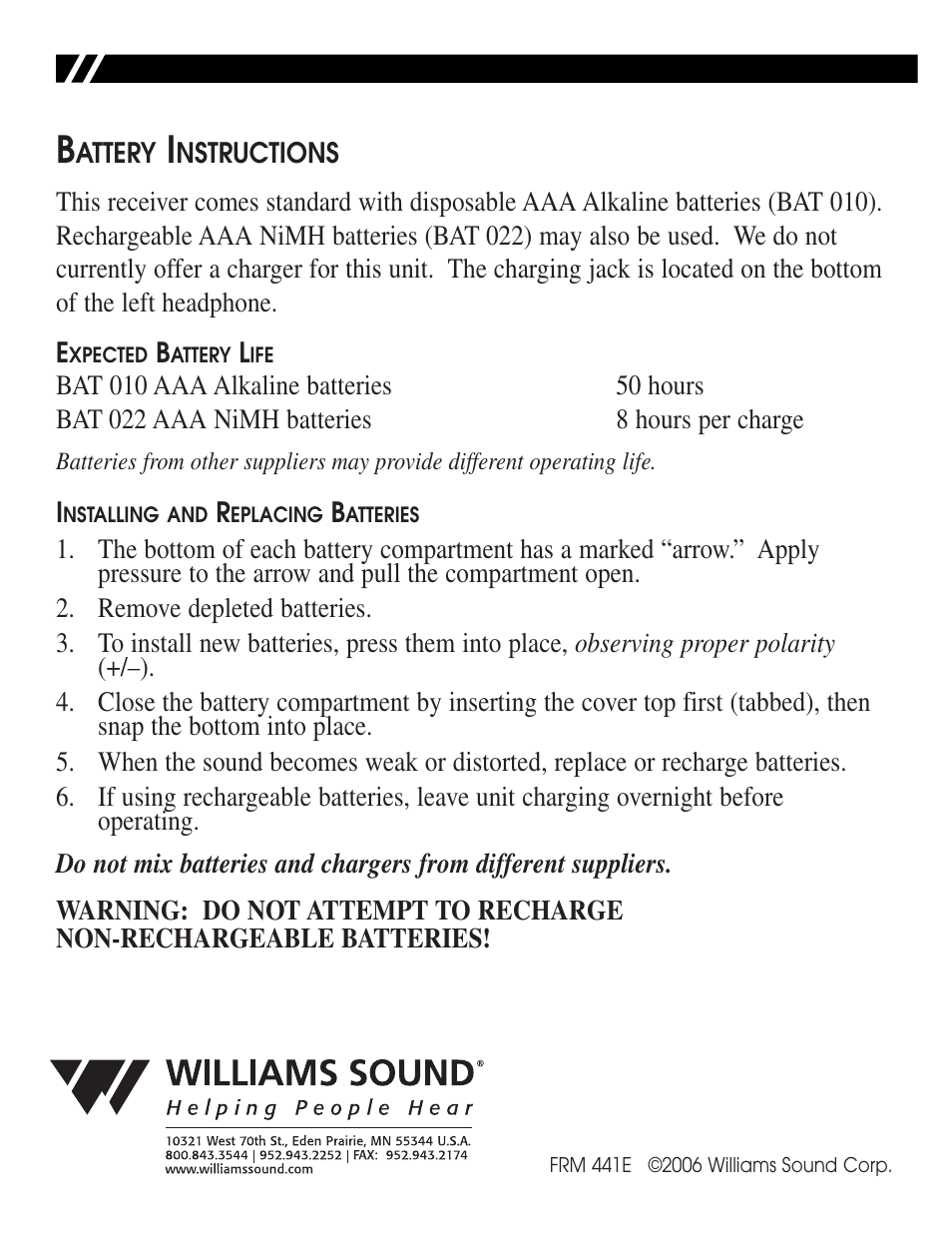 Williams Sound WIR RX14 User Manual | Page 6 / 6
