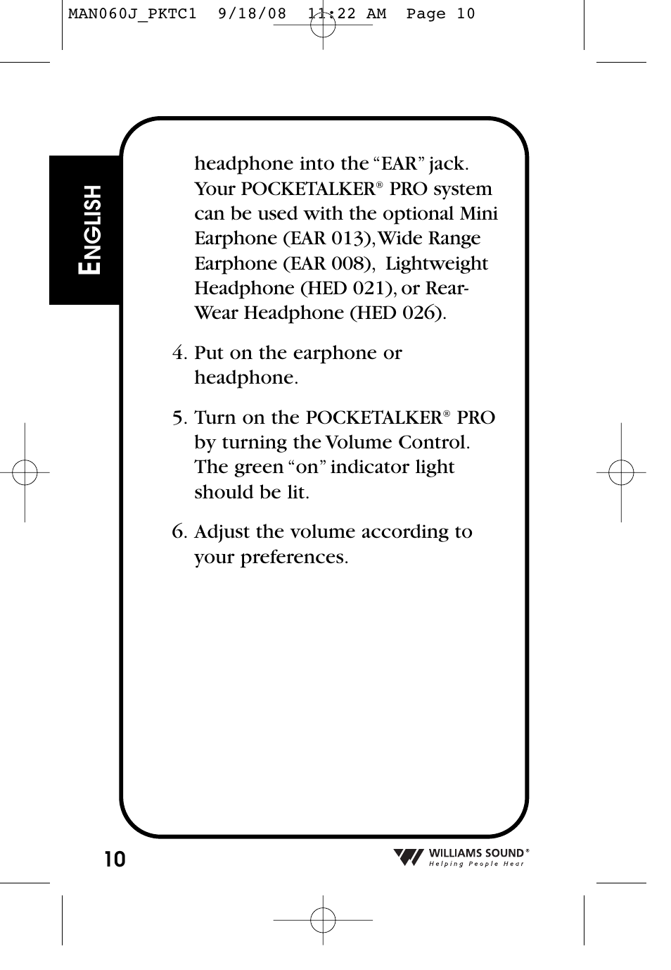 Williams Sound Personal Amplifier User Manual | Page 10 / 116