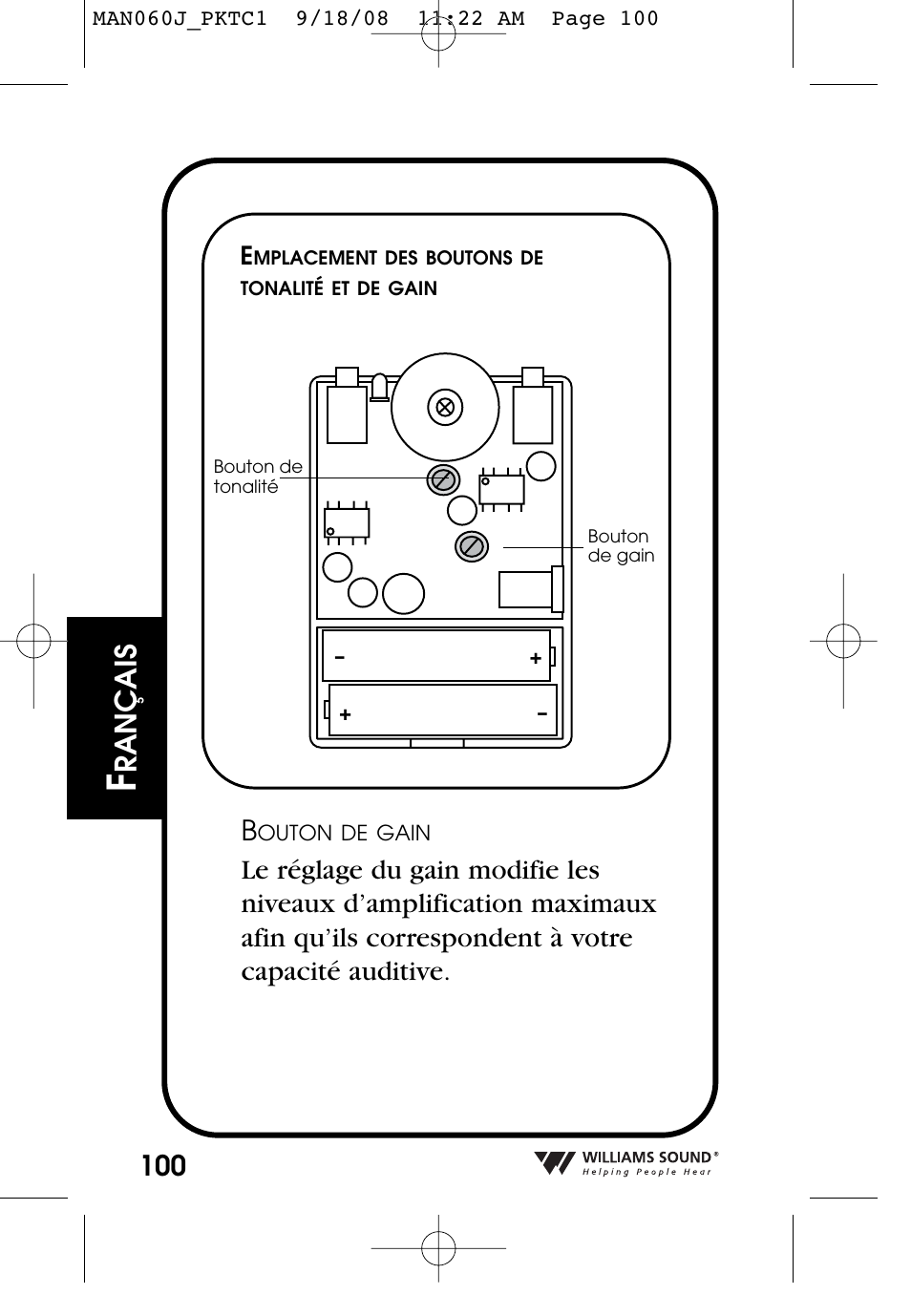 Rançais | Williams Sound Personal Amplifier User Manual | Page 100 / 116