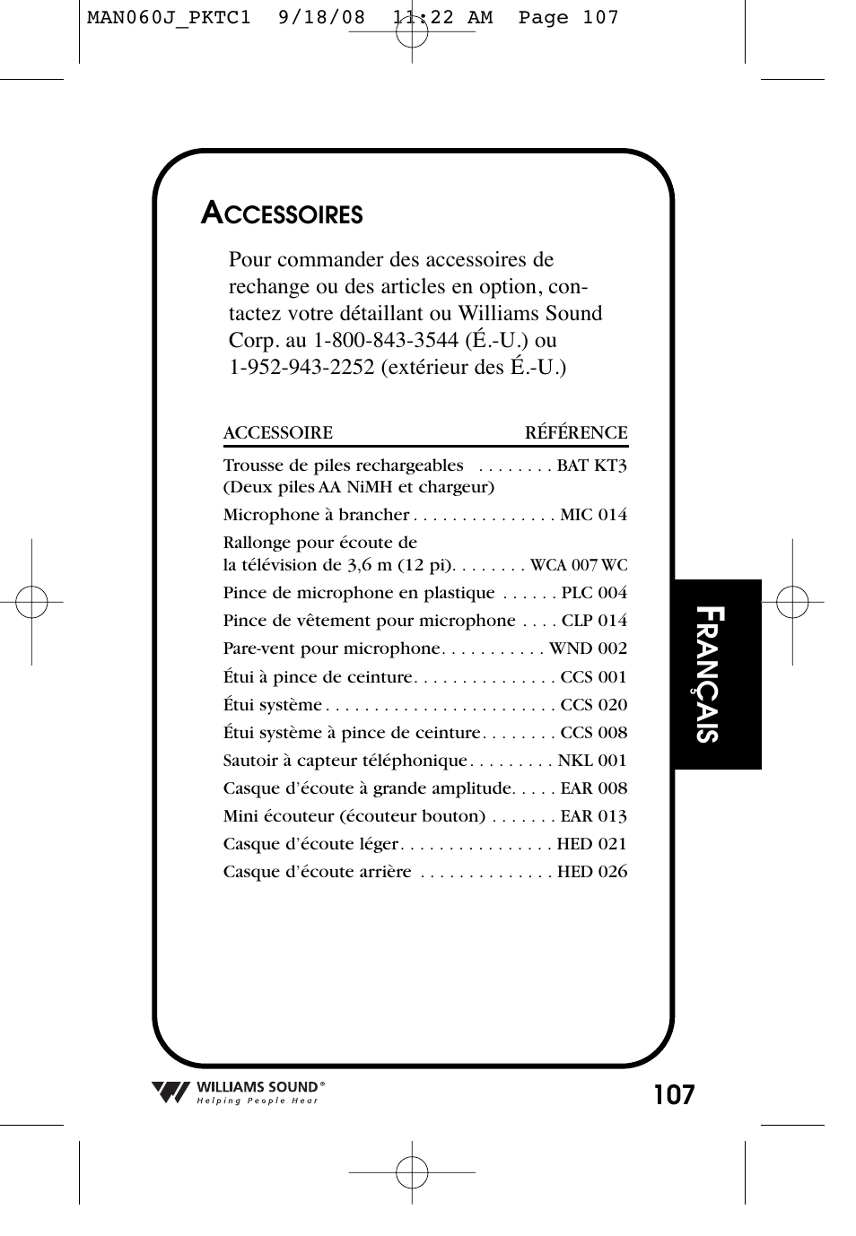 Rançais | Williams Sound Personal Amplifier User Manual | Page 107 / 116