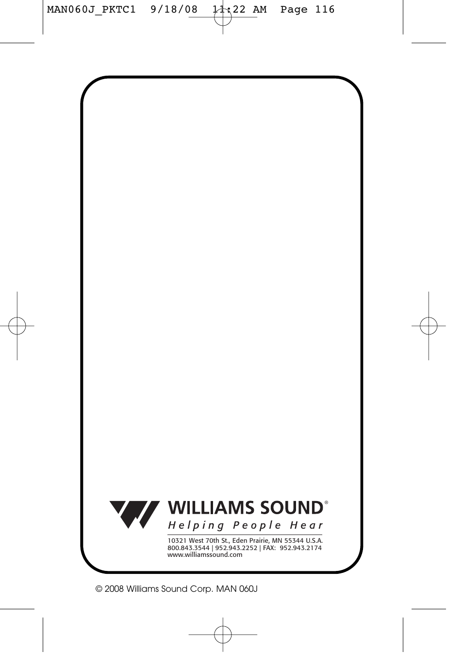 Williams Sound Personal Amplifier User Manual | Page 116 / 116